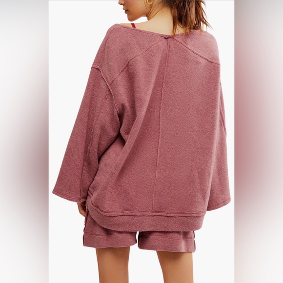 NWT FREE PEOPLE Day Off Fleece Pullover in Dusty Rose - Size M - Picture 2 of 5